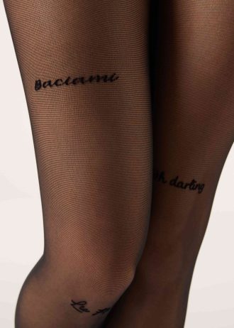 30 Denier Sheer Tights with Tattoo-Effect Wording