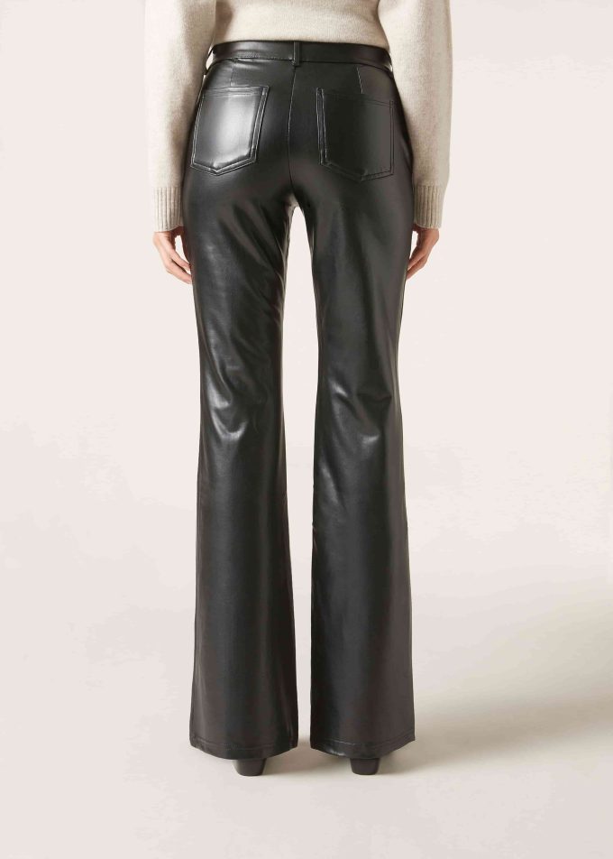 Coated-Effect Flared Trousers