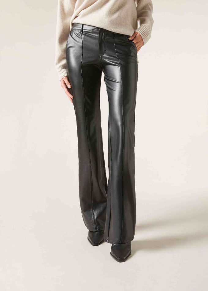 Coated-Effect Flared Trousers