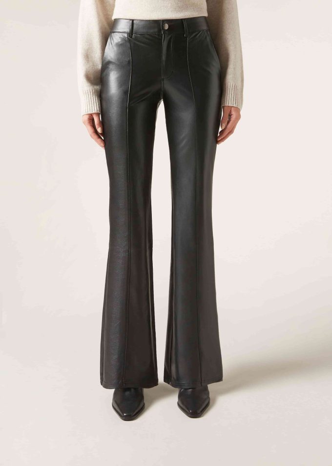 Coated-Effect Flared Trousers