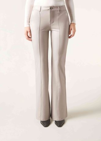 Coated-Effect Flared Trousers