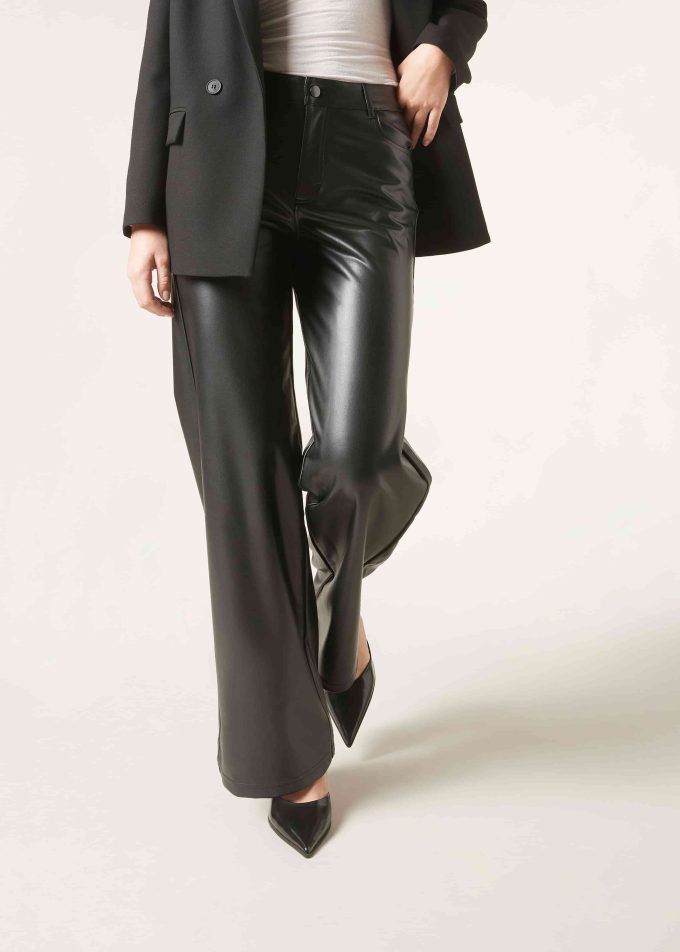 Coated-Effect Palazzo Trousers
