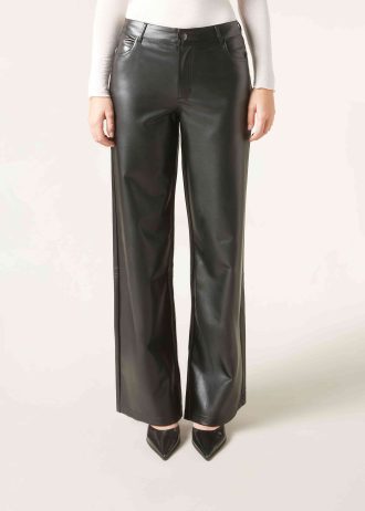 Coated-Effect Palazzo Trousers