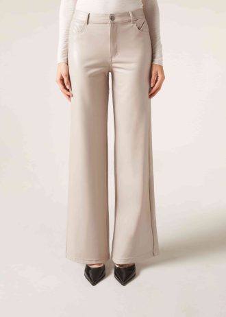 Coated-Effect Palazzo Trousers