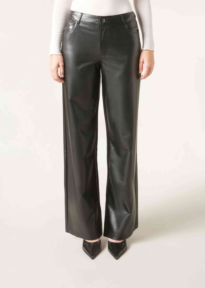 Coated-Effect Palazzo Trousers