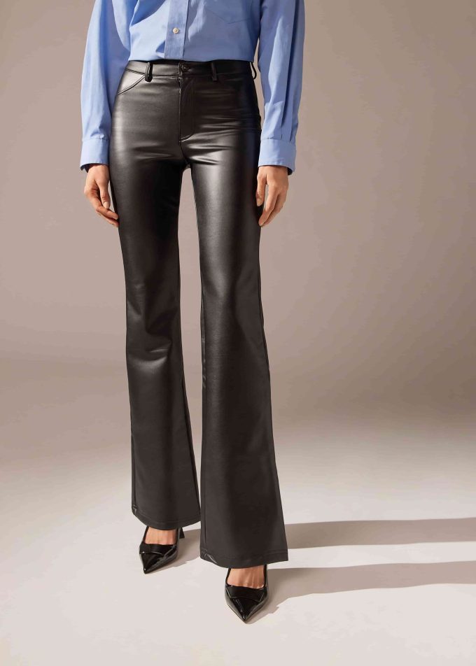 Coated Thermal Flare Leggings