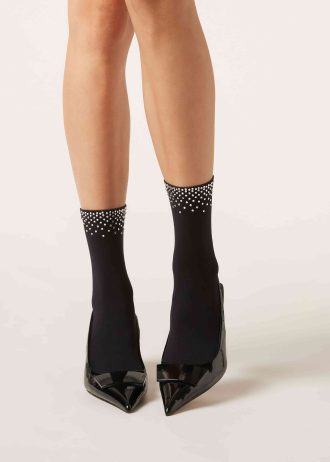 Diamanté Appliqué Opaque Socks