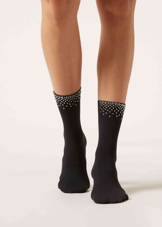 Diamanté Appliqué Opaque Socks