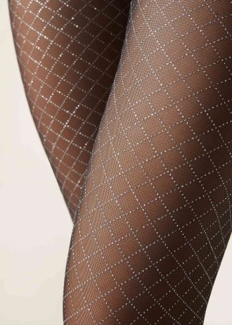 Diamond-Patterned Tulle Glitter Tights