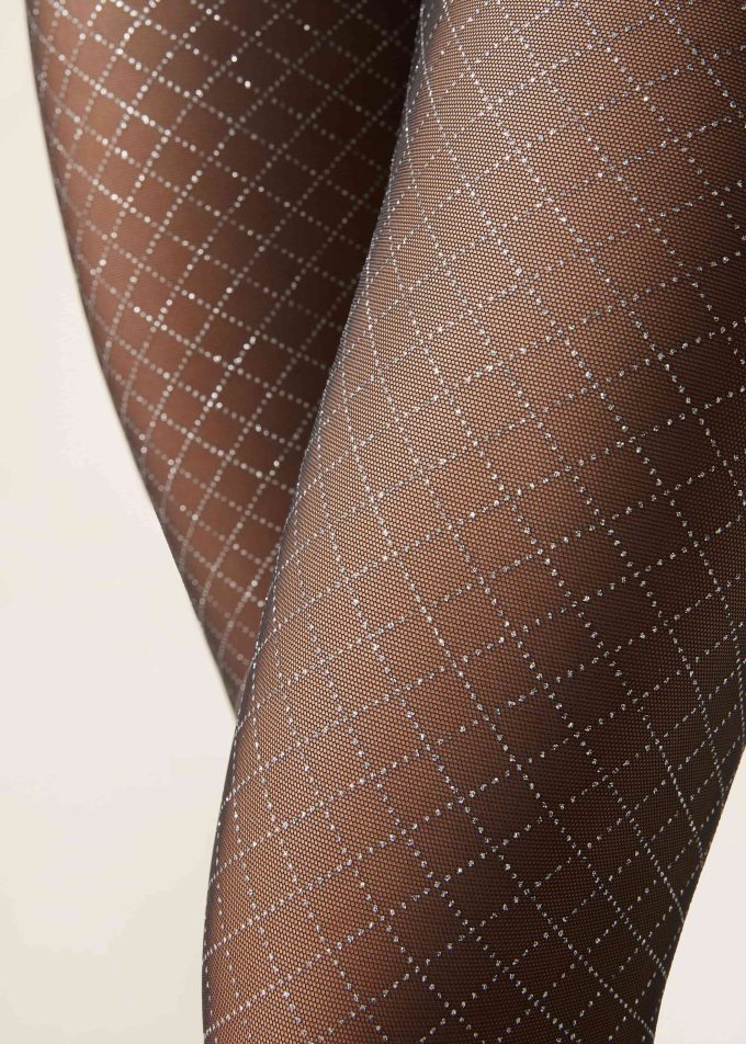 Diamond-Patterned Tulle Glitter Tights