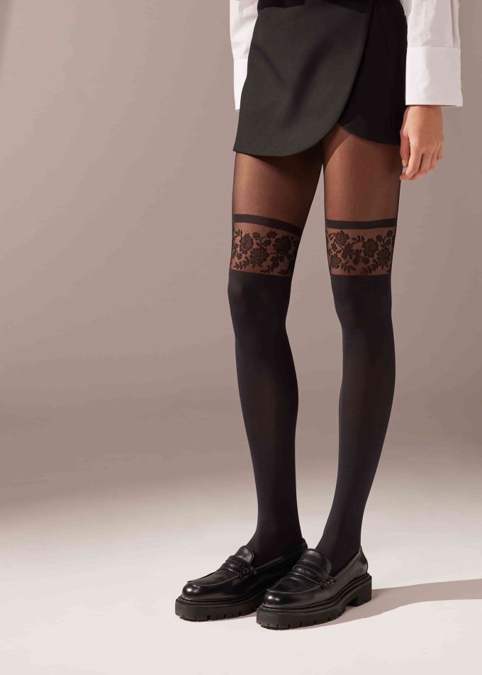Floral Frill 70 Denier Longuette Effect Tights