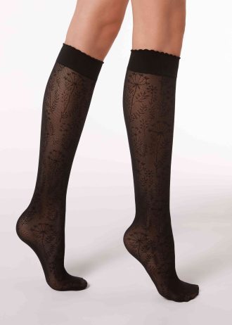 Floral-Patterned Mesh Knee-Highs Socks