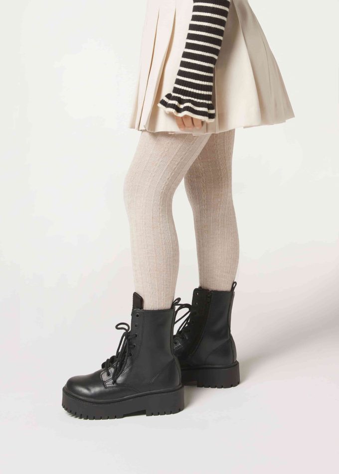 Girls’ Cashmere Tights with Cable Pattern