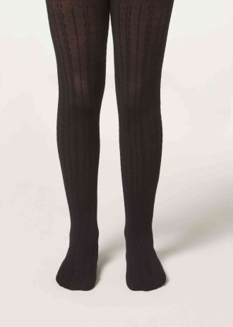 Girls’ Cashmere Tights with Cable Pattern