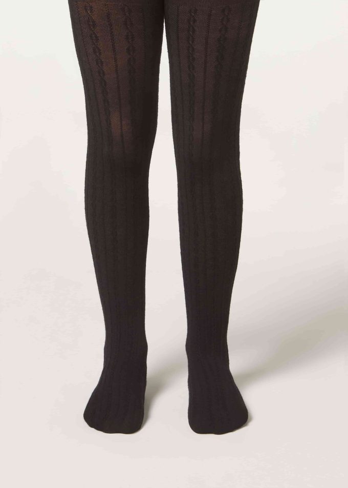 Girls’ Cashmere Tights with Cable Pattern