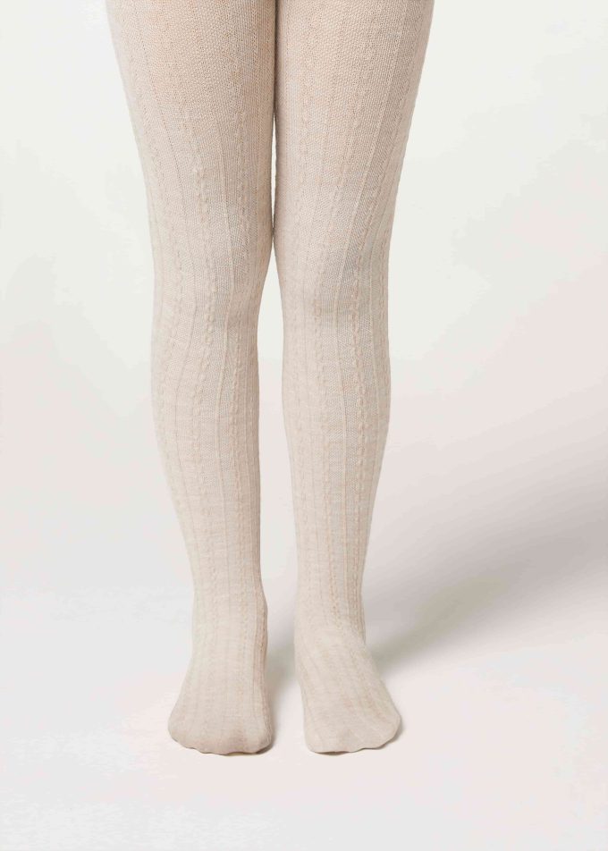 Girls’ Cashmere Tights with Cable Pattern