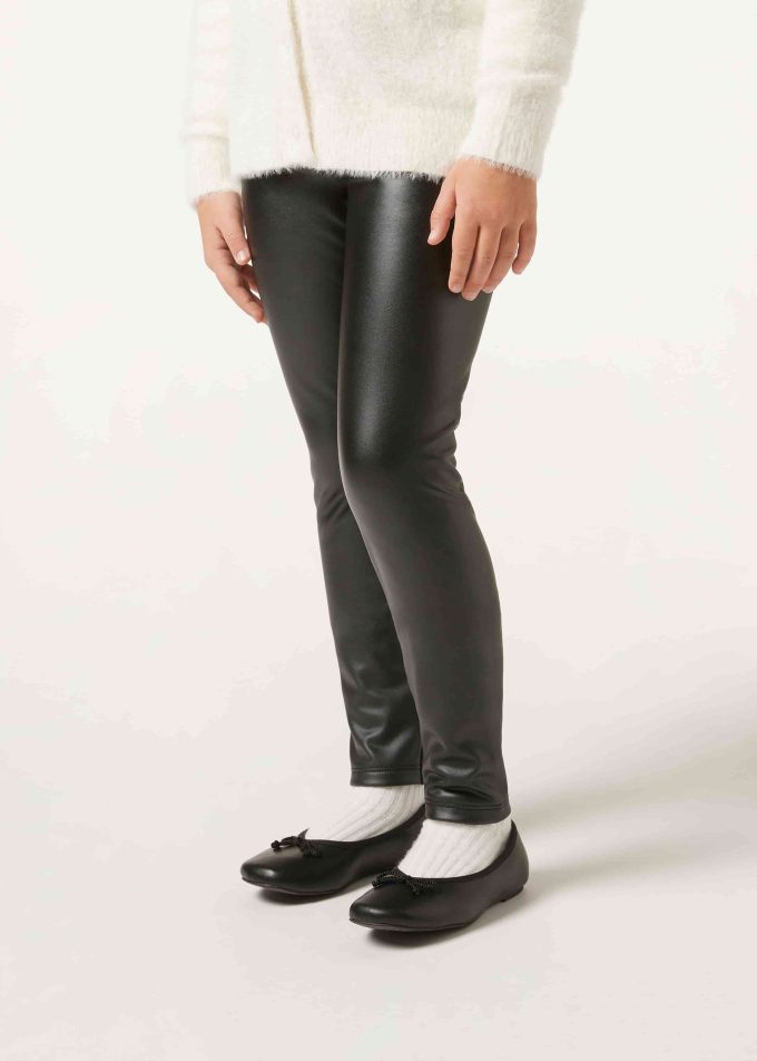 Girls’ Leather Effect Thermal Leggings