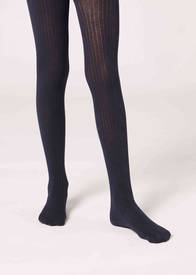 Girls Narrow Rib Cotton Tights