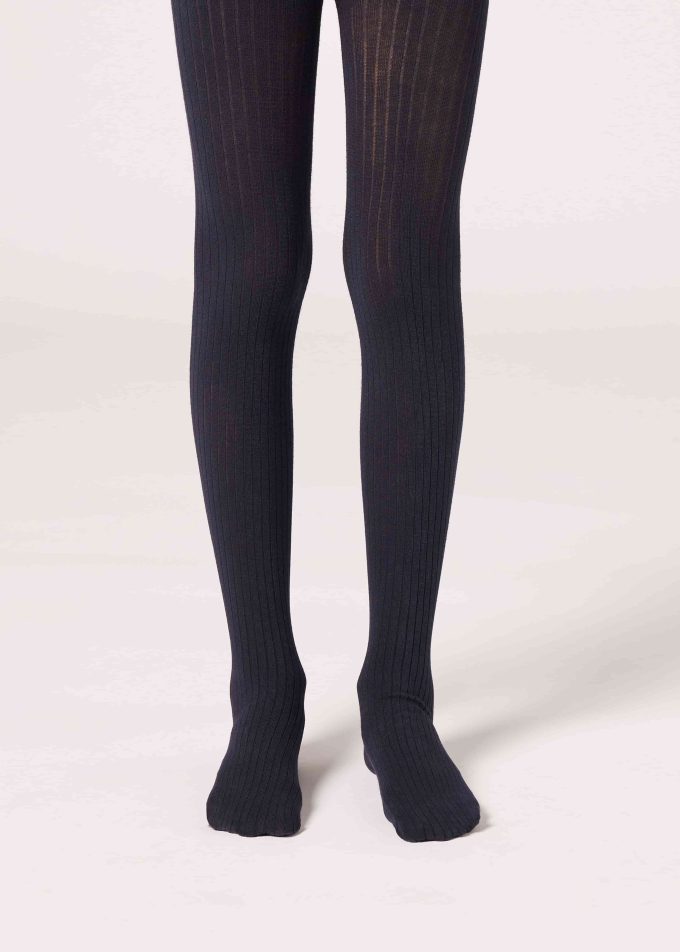 Girls Narrow Rib Cotton Tights