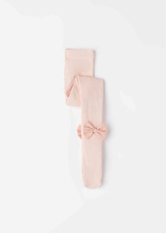 Girls’ Narrow Rib Cotton Tights with Bow