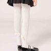 Girls’ Narrow Rib Cotton Tights with Bow