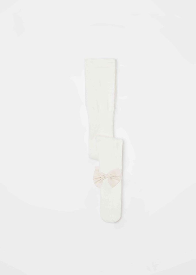 Girls’ Narrow Rib Cotton Tights with Bow
