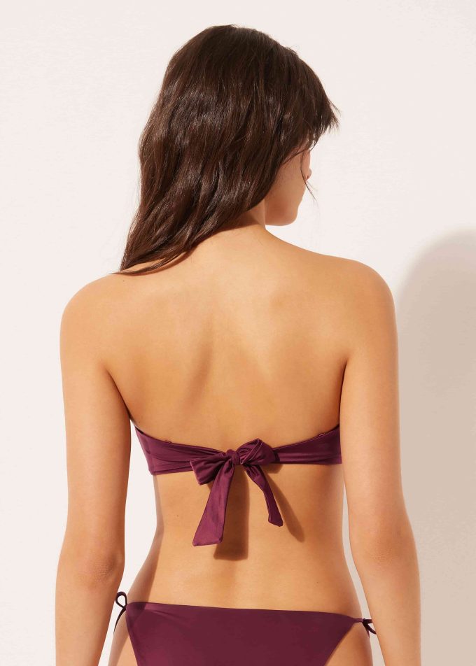 Graduated Padded Bandeau Bikini Top Shiny Satin