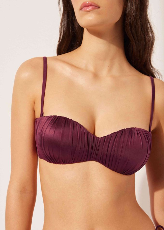 Graduated Padded Bandeau Bikini Top Shiny Satin