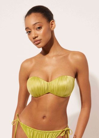 Graduated Padded Bandeau Bikini Top Shiny Satin