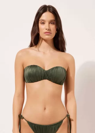 Graduated Padded Bandeau Bikini Top Shiny Satin
