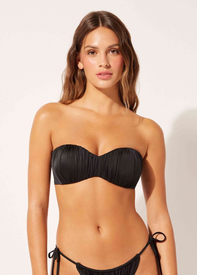 Graduated Padded Bandeau Bikini Top Shiny Satin