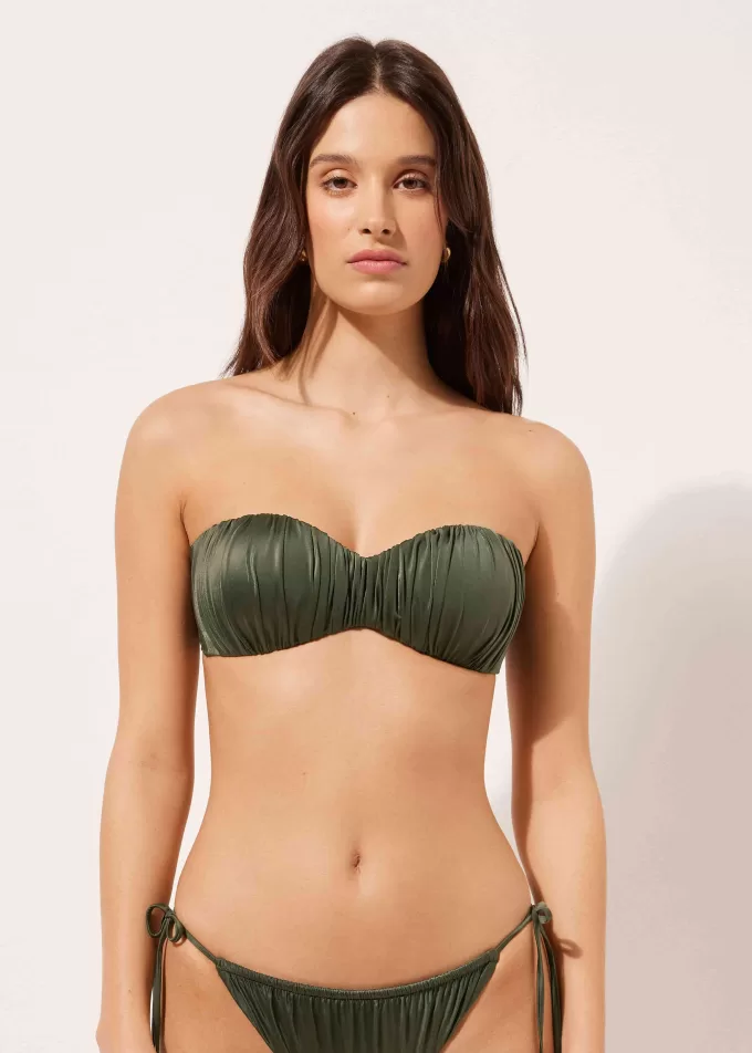 Graduated Padded Bandeau Bikini Top Shiny Satin