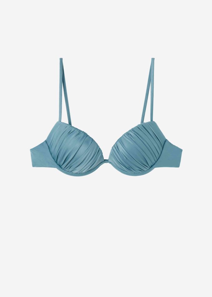 Graduated Padded Push-Up Bikini Top Shiny Satin