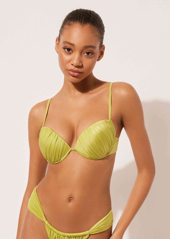 Graduated Padded Push-Up Bikini Top Shiny Satin