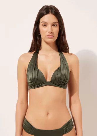 Graduated Padded Triangle Bikini Top Shiny Satin