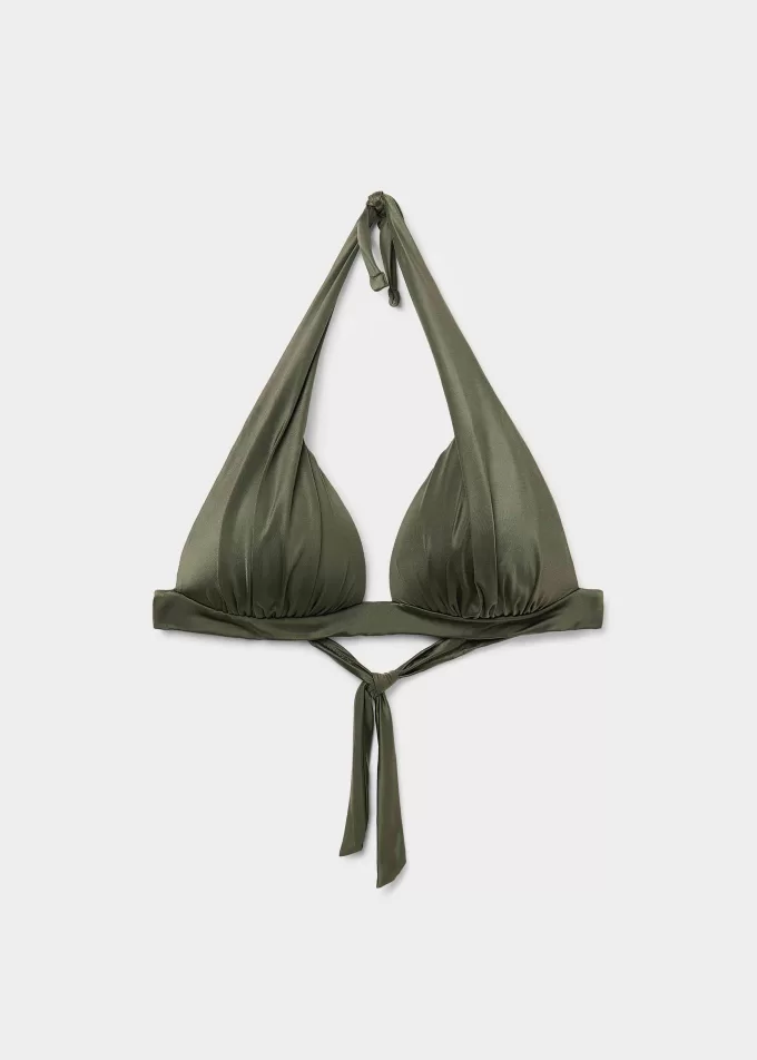 Graduated Padded Triangle Bikini Top Shiny Satin
