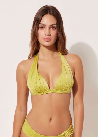 Graduated Padded Triangle Bikini Top Shiny Satin