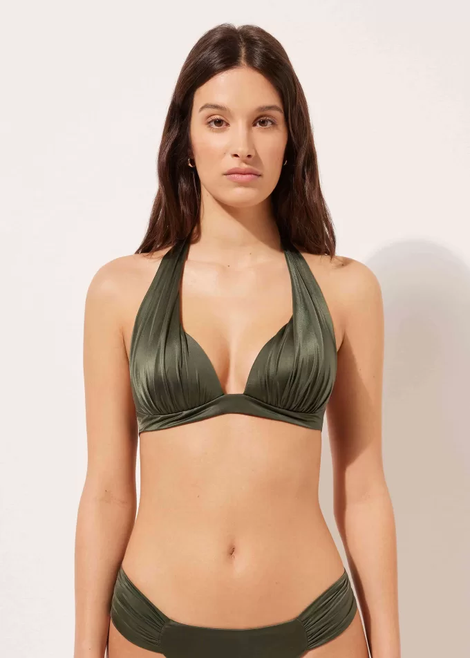 Graduated Padded Triangle Bikini Top Shiny Satin