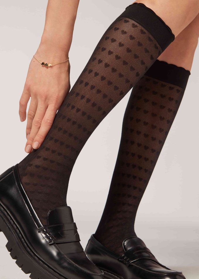 Heart Motif Mesh Knee-Highs Socks