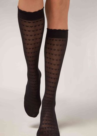 Heart Motif Mesh Knee-Highs Socks