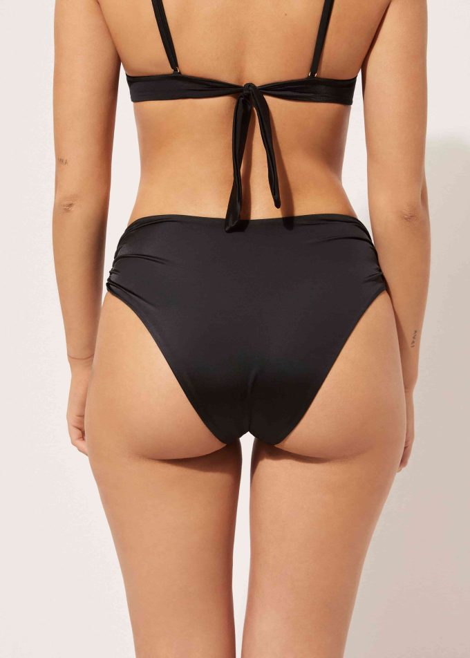 High-Waist Bikini Bottoms Shiny Satin