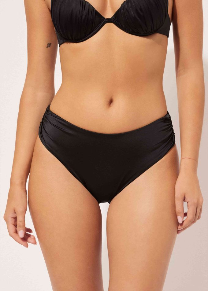 High-Waist Bikini Bottoms Shiny Satin