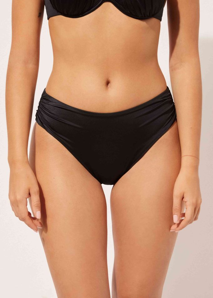 High-Waist Bikini Bottoms Shiny Satin