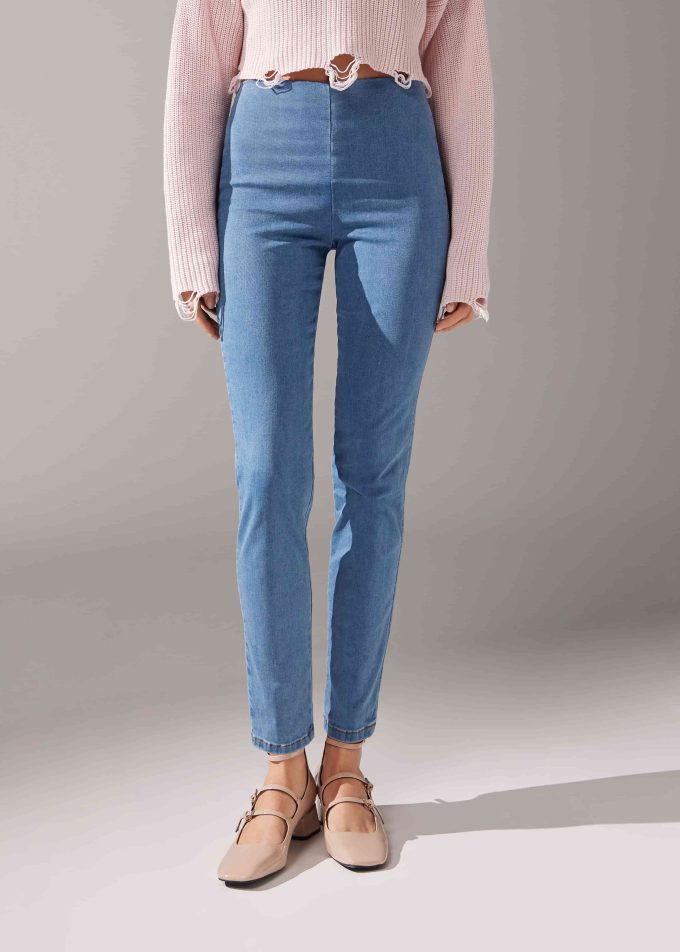 High-Waist Skinny Denim Leggings