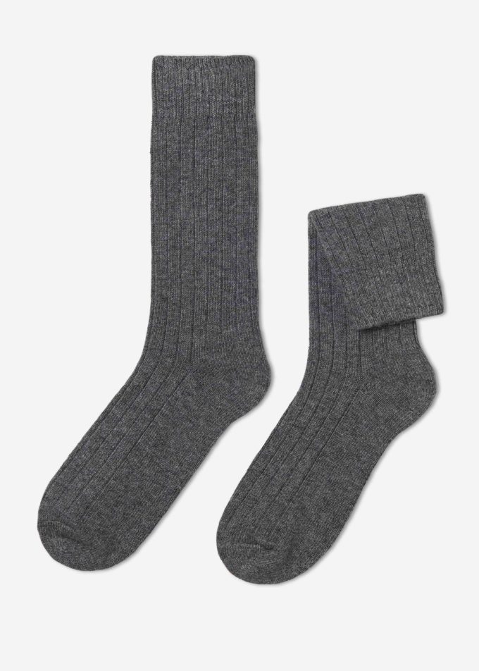 Men’s Short Ribbed Socks with Wool and Cashmere