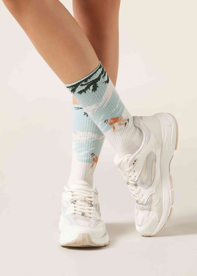 Mountain-Patterned Socks with Cashmere