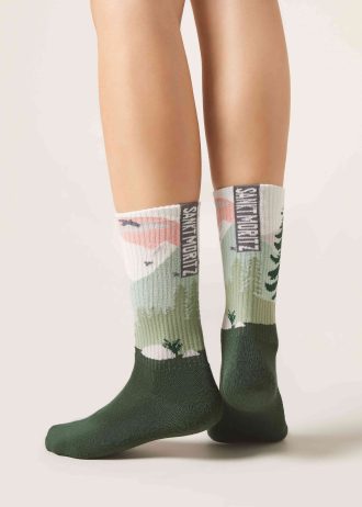 Mountain-Patterned Socks with Cashmere