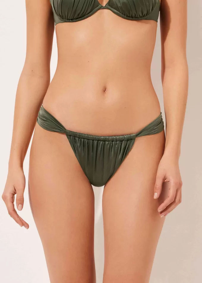 Narrow Tie Brazilian Bikini Bottoms Shiny Satin