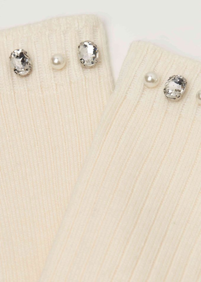 Pearl and Diamanté Appliqué Socks with Wool