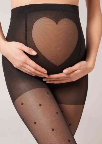 Polka Dot 30 Denier Sheer Maternity Tights with Velour Heart